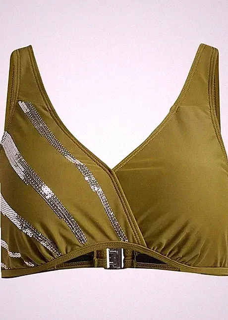 Neu Bikini Oberteil Gr. 80 Cup E Oliv Silber Bikinioberteil Schwimm-Bra Bade-BH