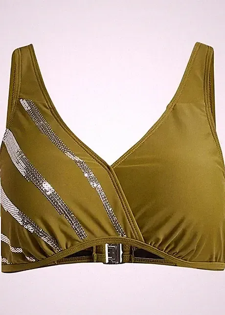 Neu Bikini Oberteil Gr. 85 Cup E Oliv Silber Bikinioberteil Schwimm-Bra Bade-BH