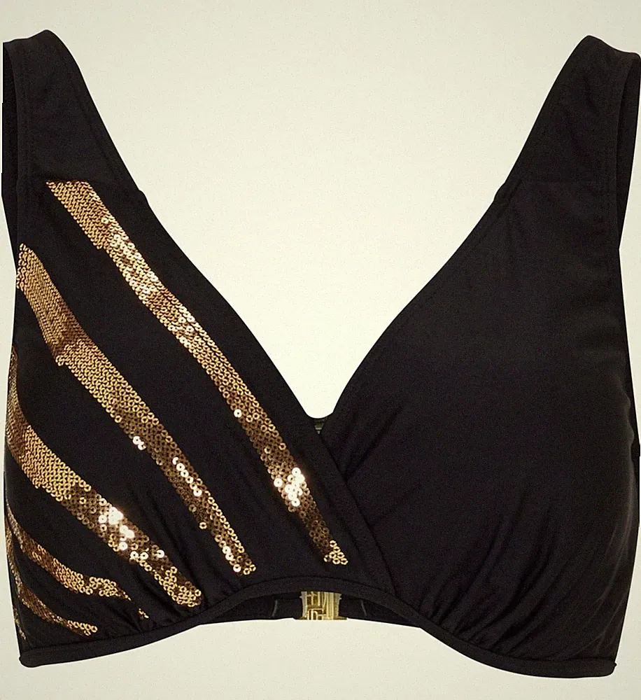 Neu Bikini Oberteil Gr. (90) B Schwarz Gold Damenbikini Schwimm-Bade-BH