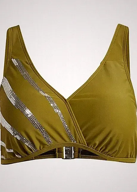 Neu Bikini Oberteil Gr. 90 Cup E Oliv Silber Bikinioberteil Schwimm-Bra Bade-BH