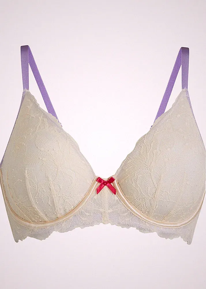 Neu Bügel-BH Gr. 100 Cup D Elfenbein Hellviolett Damen-Unterwasche Bra Dessous