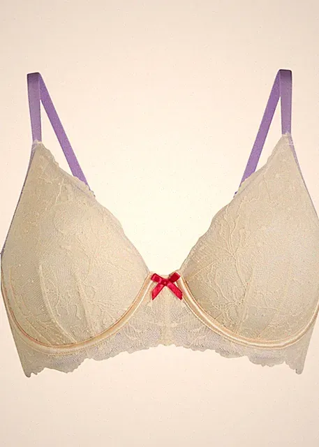 Neu Bügel-BH Gr. 85 Cup C Elfenbein Hellviolett Damen-Unterwasche Bra Dessous