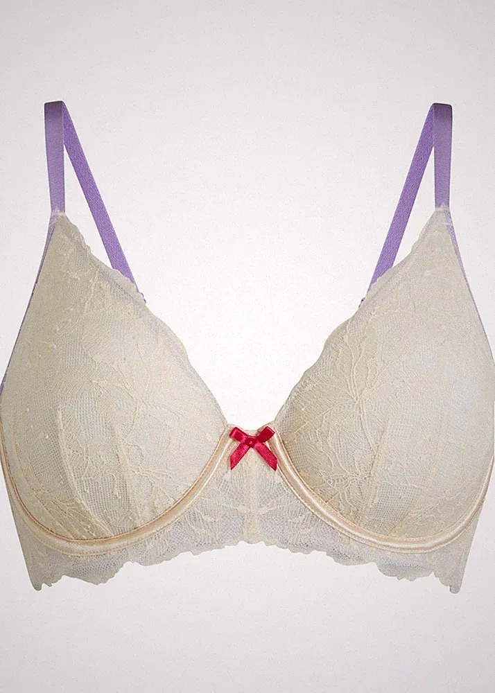 Neu Bügel-BH Gr. 90 Cup C Elfenbein Hellviolett Damen-Unterwasche Bra Dessous