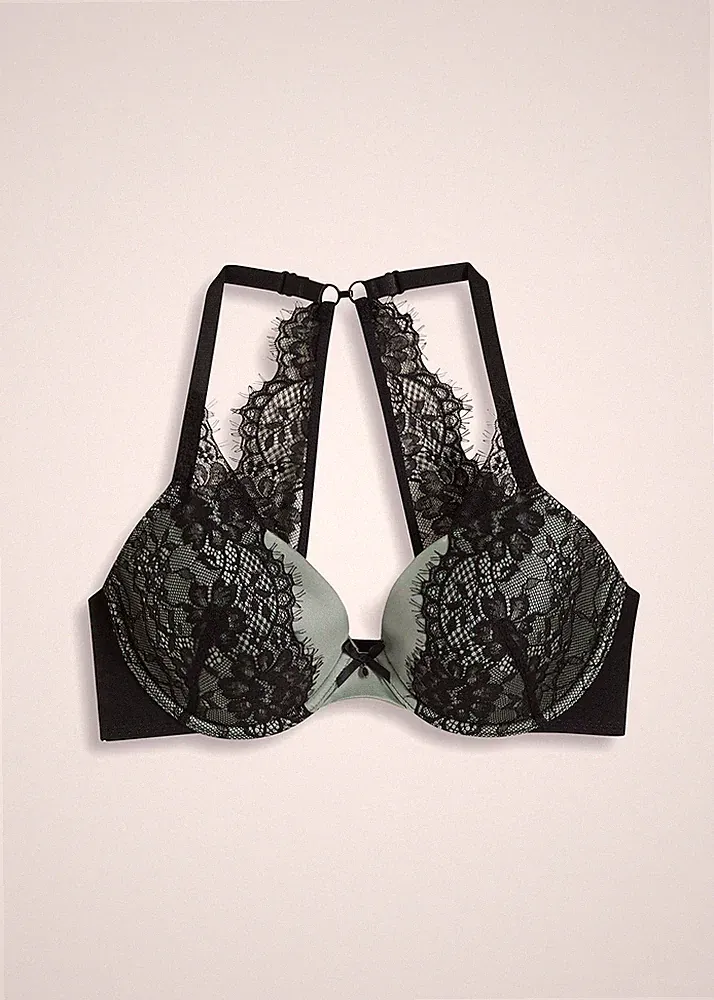 Neu Bügel-BH mit Spitze Gr. 90 Cup C Graugrün Schwarz Bra Unterhemd Dessous