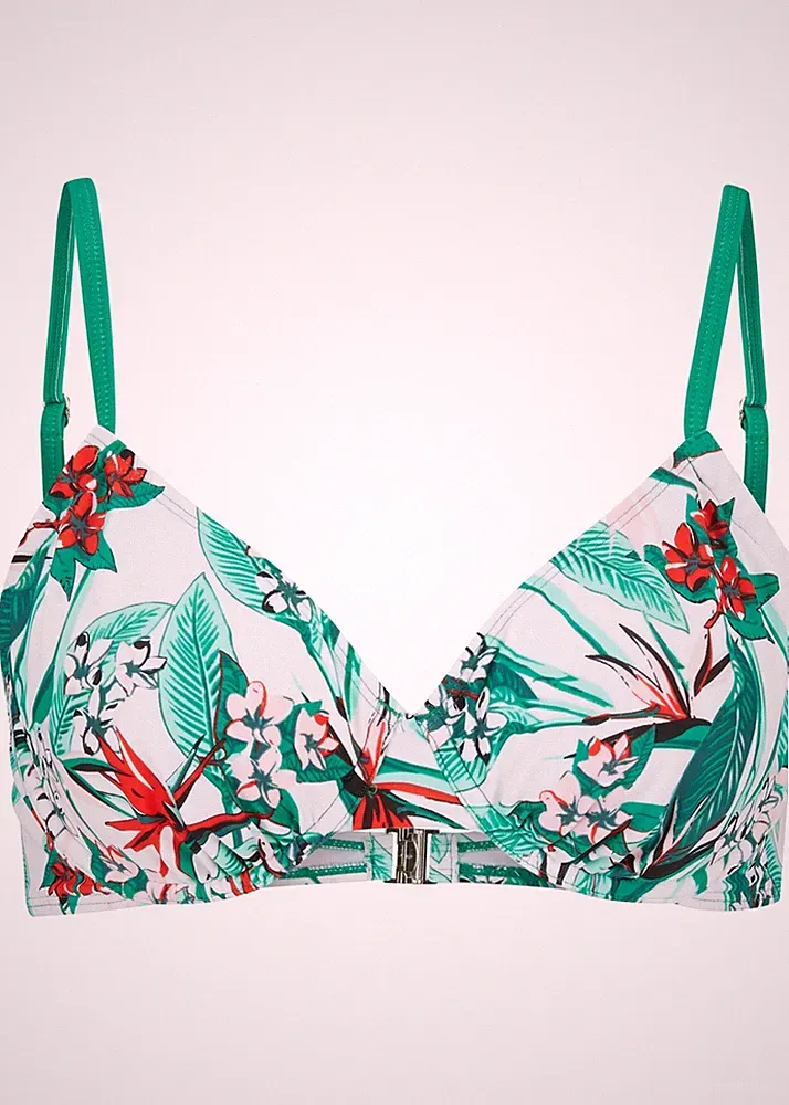 Neu Bügel Bikini Oberteil Gr. 75 Cup C Weiß Grün Bademode Schwimm-Bra Bade-BH