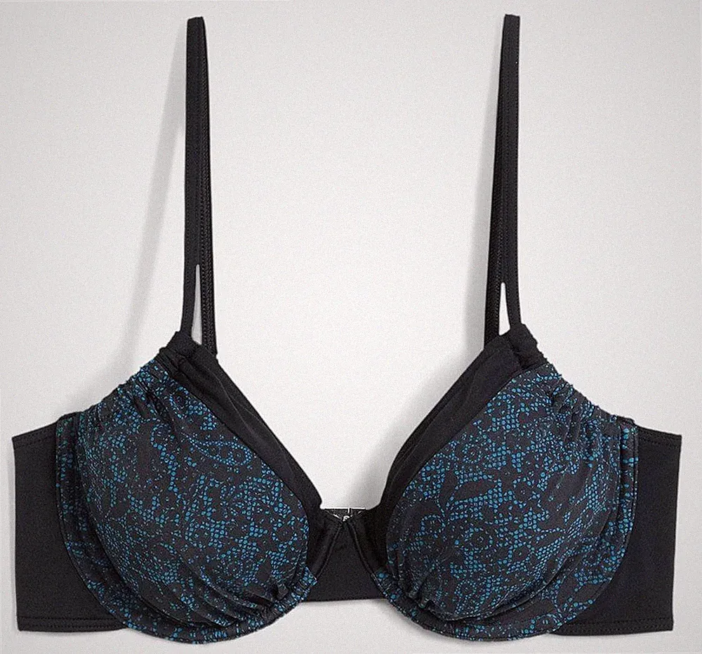 Neu Bügel Bikini Oberteil Gr. 80 Cup E Petrol Schwarz Bademode Schwimm-Bade-BH