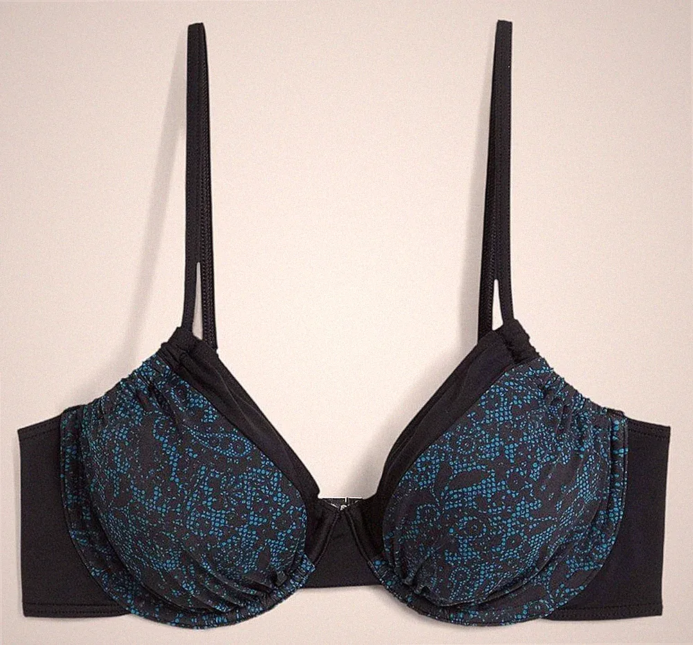 Neu Bügel Bikini Oberteil Gr. 80 (E) Petrol Schwarz Bademode Schwimm-Bade-BH