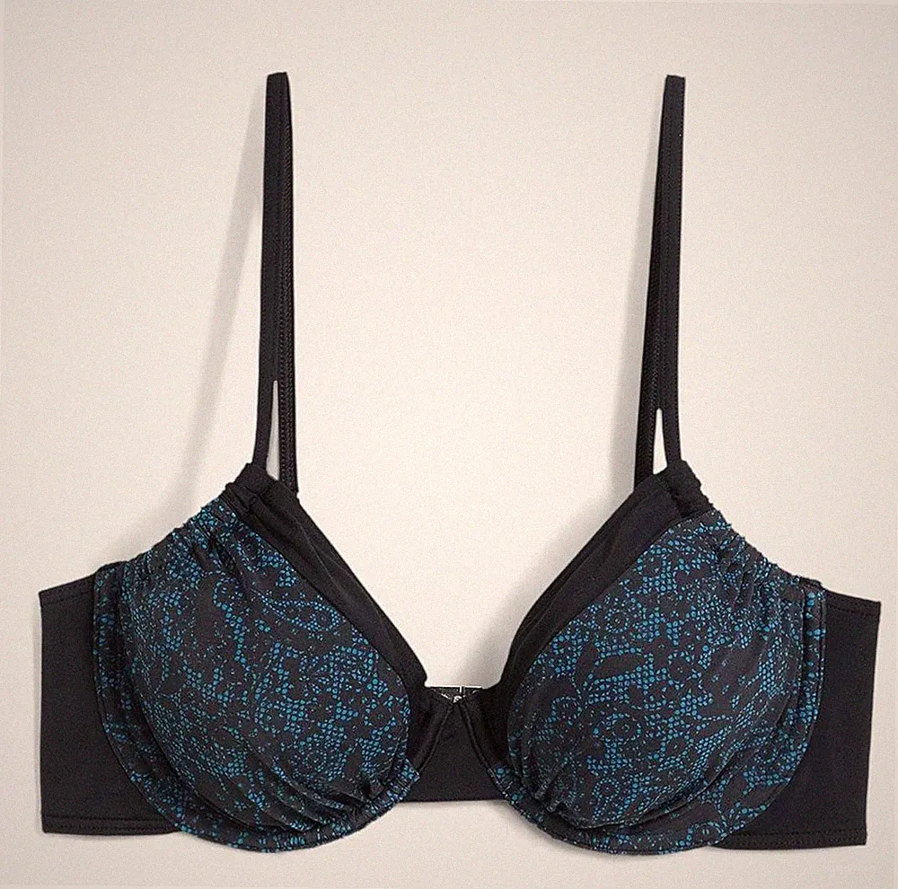 Neu Bügel Bikini Oberteil Gr. (85) C Petrol Schwarz Bikinioberteil Bade-BH