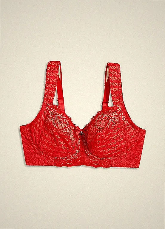 Neu Bügelloser Entlastung-BH Gr. 90 Cup D Rot Damen-Bra Oberteil Dessous