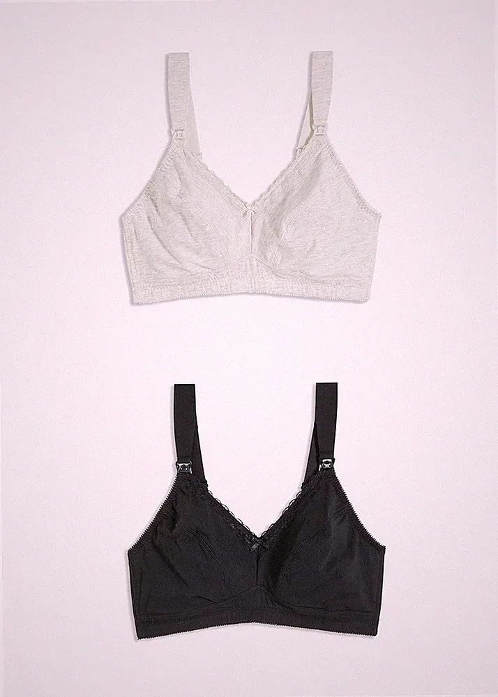 Neu Bügelloser Still-BH Gr. (105) G Schwarz Grau Damen-Bra Oberteil Dessous
