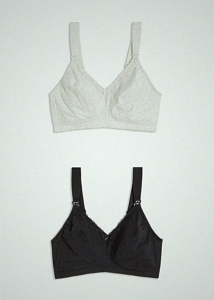 Neu Bügelloser Still-BH mit Spitze Bio-Baumwolle Gr. 100 Cup E Schwarz Grau Bra