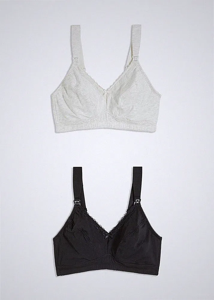 Neu Bügelloser Still-BH mit Spitze Bio-Baumwolle Gr. 80 Cup H Schwarz Grau Bra