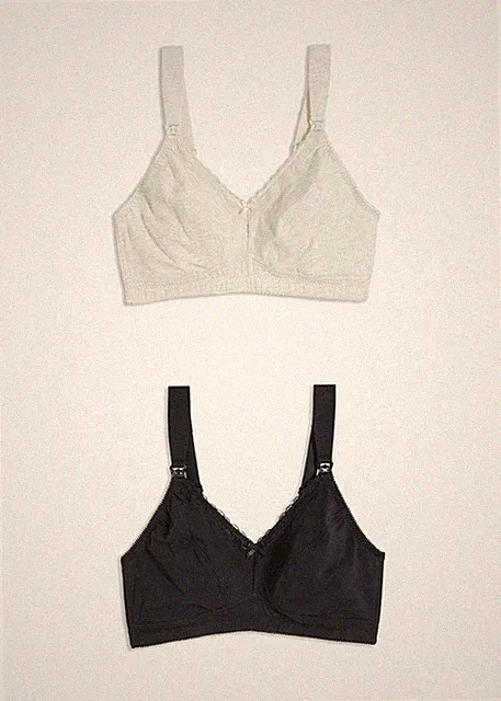 Neu Bügelloser Still-BH mit Spitze Bio-Baumwolle Gr. 95 Cup G Schwarz Grau Bra