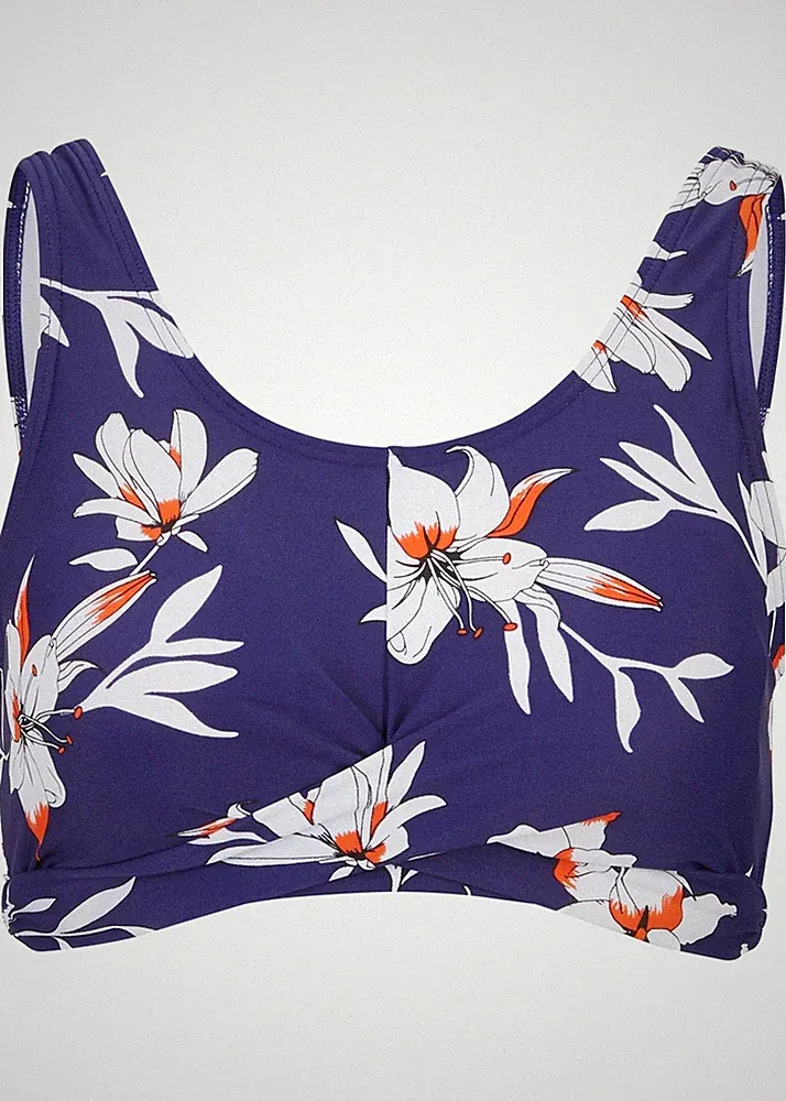 Neu Bustier-Sport-BH Gr. 38 Blau Gemustert Bikini Oberteil Bade-BH Bademode