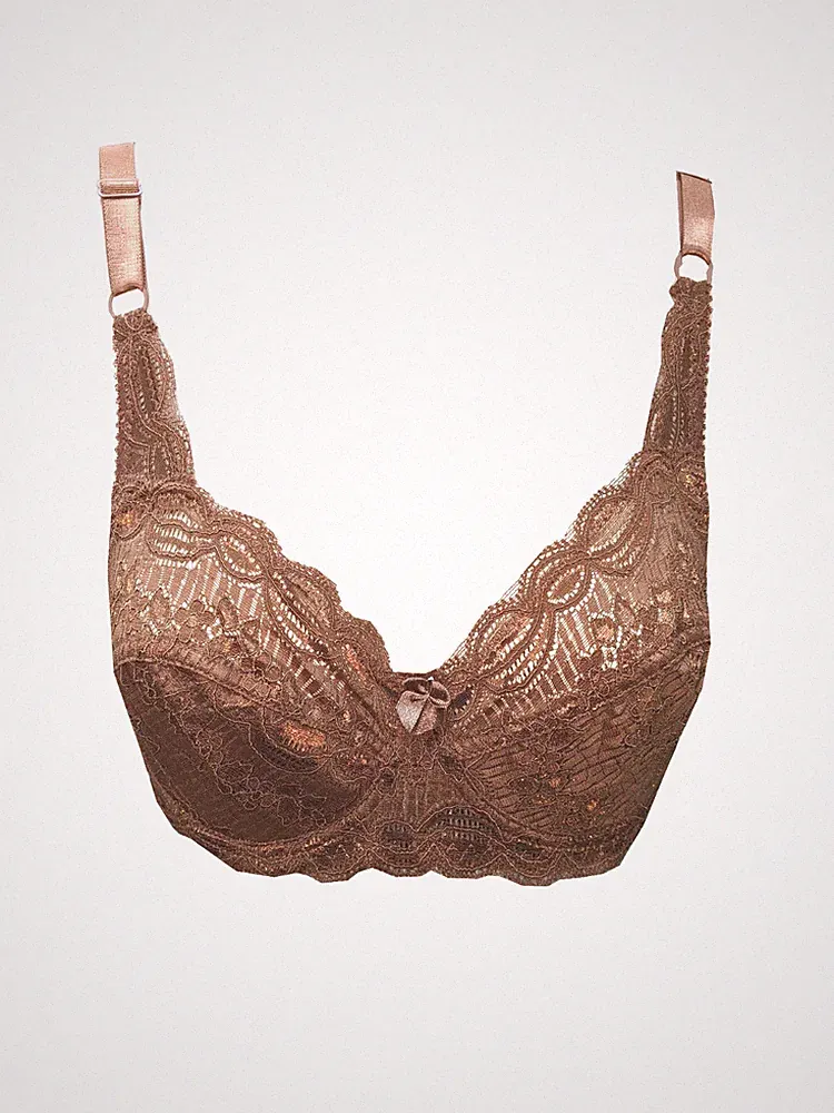 Neu Damen Frauen Bügel Braun Soft Cup Durchsichtig Sexy Heiß Spitze BH Plus 32C-40C
