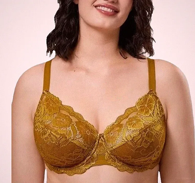 Neu Delimira🌺Braun Vollflächig Blumen Spitze Übergröße Bügel BH🌺36G # 10