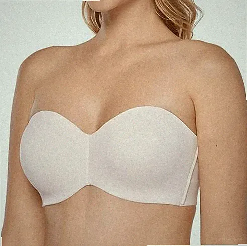 Neu Delimira🌺Creme Multiway Bügel BH ohne Bügel trägerlos silikonfrei🌺36A # 21