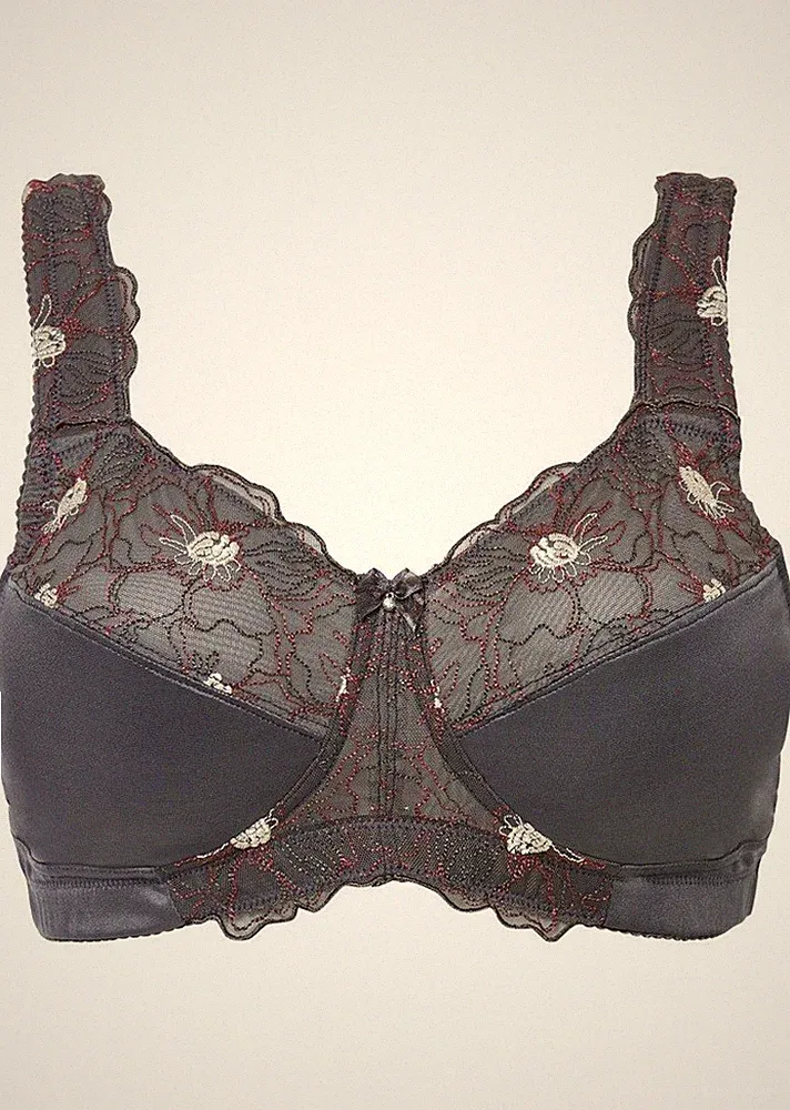 Neu Entlastungs BH ohne Bügel Gr. 100 Cup F Anthrazit Weiß Rosa Bra Unterhemd