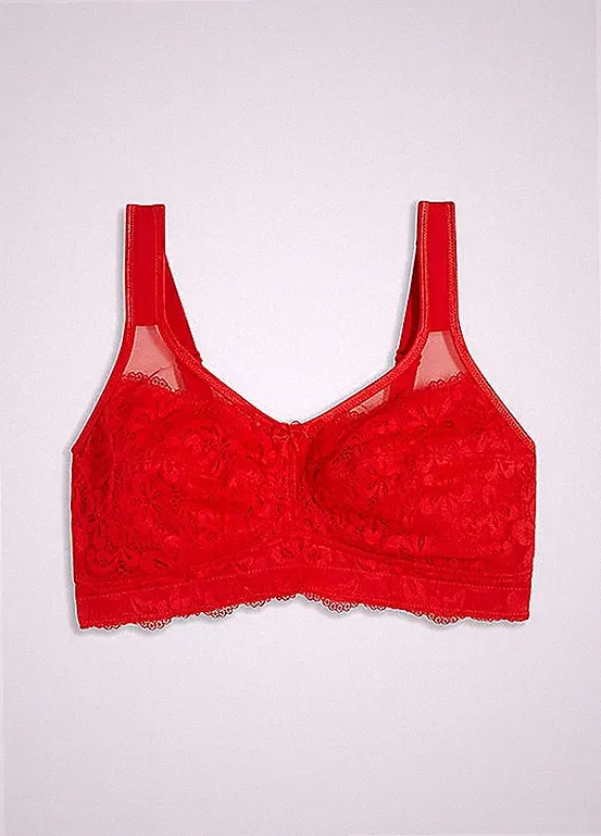 Neu Entlastungs-BH ohne Bügel Gr. (100) D Rot Damen-Bra Oberteil Dessous