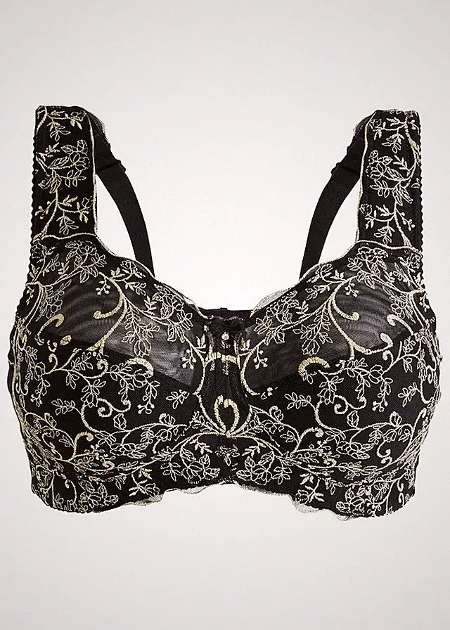Neu Entlastungs BH ohne Bügel Gr. 110 G Schwarz Gold Damen-Bra Oberteil Dessous