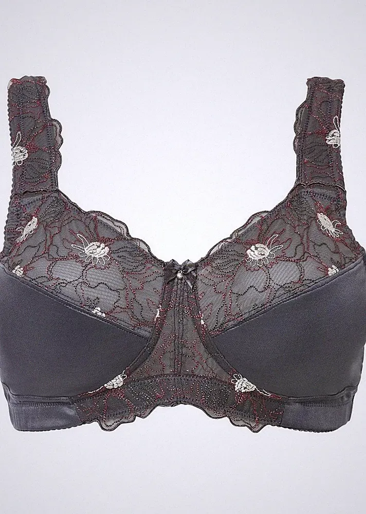 Neu Entlastungs BH ohne Bügel Gr. (85) F Anthrazit Weiß Rosa Damen-Bra Dessous