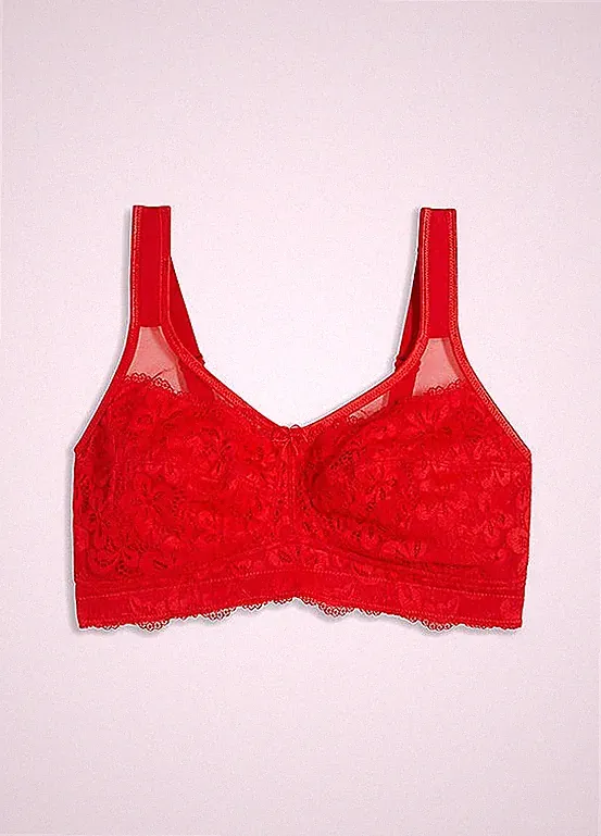 Neu Entlastungs-BH ohne Bügel Gr. 95 Cup D Rot Damen-Bra Oberteil Dessous