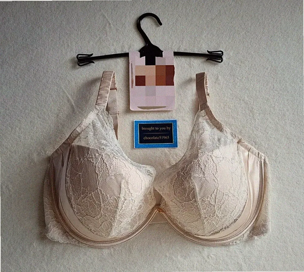 NEU EX M*S DD+ PLUNGE-BH MIT ROSENMOTIV, LUXURIÖSER SEIDE & SPITZE HOHER SPITZE GRÖSSE 40F