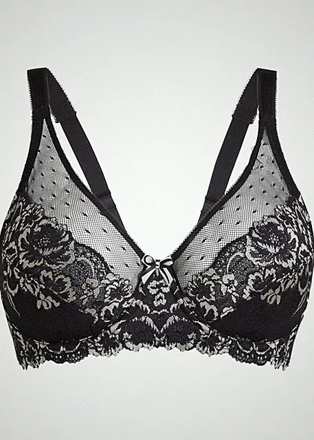 Neu Minimizer BH mit Bügel Gr. 75C Schwarz/Wollweiß Damen Bra Oberteil Dessous
