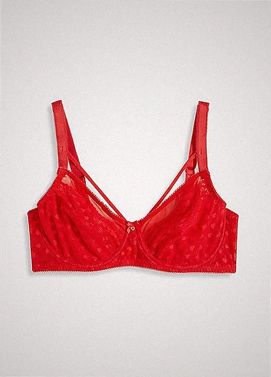 Neu Minimizer-BH mit Herzmuster Gr. 85 Cup F Erdbeere Damen-Bra m Bügel Dessous
