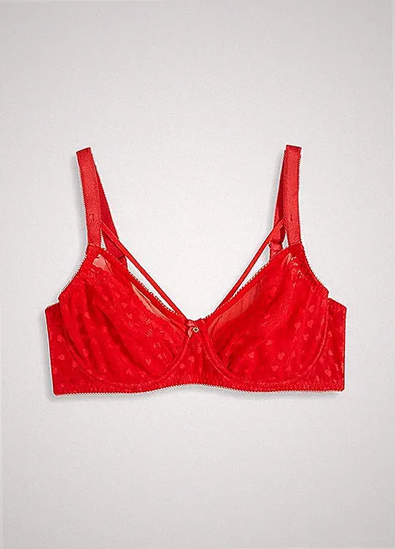 Neu Minimizer-BH mit Herzmuster Gr. 95 Cup G Erdbeere Damen-Bra m Bügel Dessous