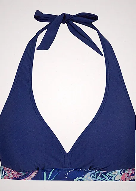 Neu Neckholder Bikini Oberteil Gr. 40 Blau Damen-Bademode Schwimm-Bade-BH Bra