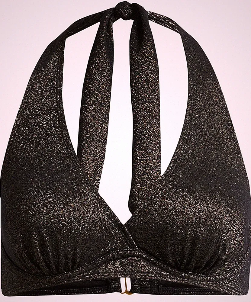 Neu Neckholder Bikini Oberteil Gr. 70 Cup B Schwarz Schwimm-Bade-BH Oberteil