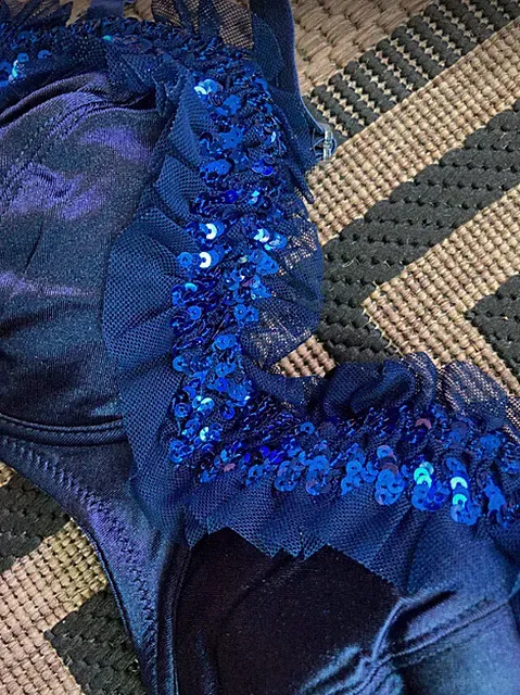 NEU SATIN BH mit TÜLL-RÜSCHEN PAILLETTEN abnehmb. TRÄGER 80 C APART blau *642020