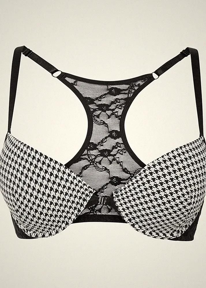 Neu Schalen BH mit Bügel Gr. (75) C Schwarz Weiß Kariert Damen-Bra Oberteil