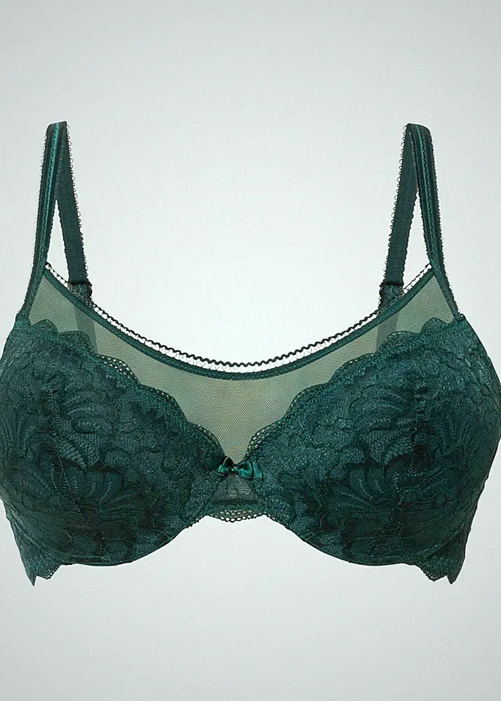Neu Schalen BH mit Bügel Gr. (75) D Tiefgrün Unterwäsche Bra Dessous Unterhemd