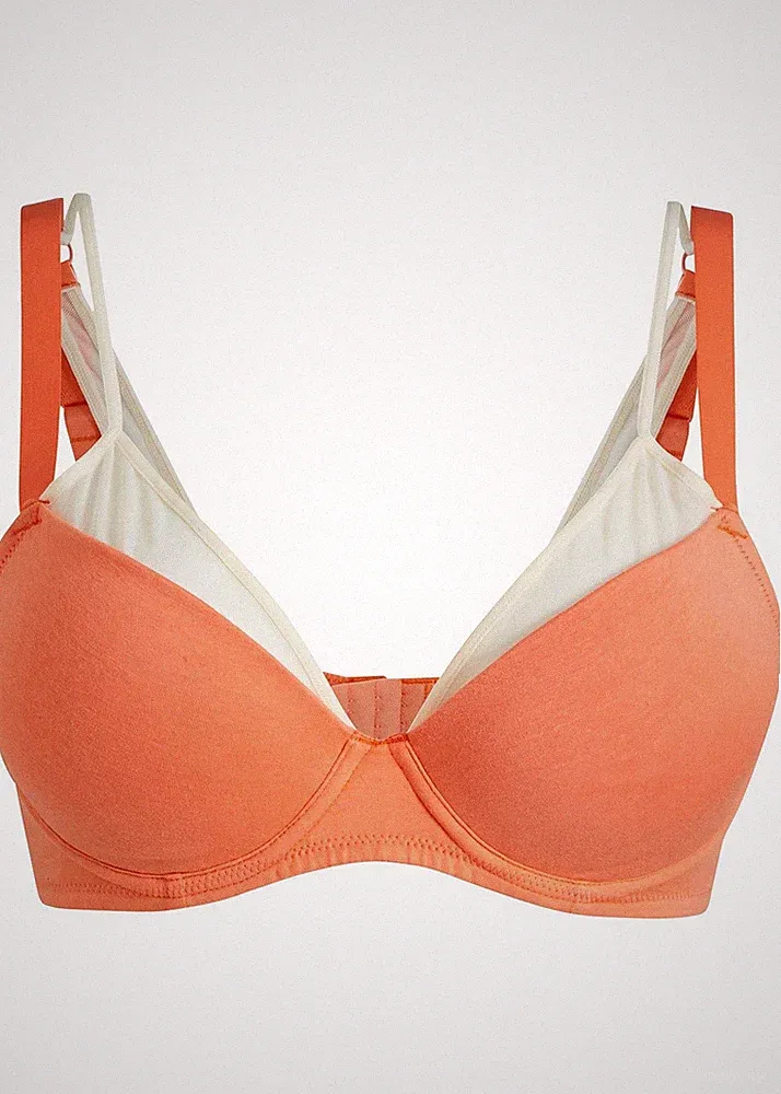 Neu Schalen-BH mit Bügel Gr. (80) A Lachsorange Elfenbein Damen-Unterwäsche