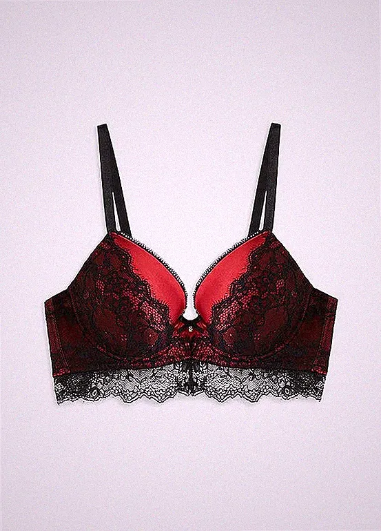 Neu Schalen BH mit-Bügel Gr. 90 Cup F Schwarz Rot Unterwäsche Oberteil Unterhemd