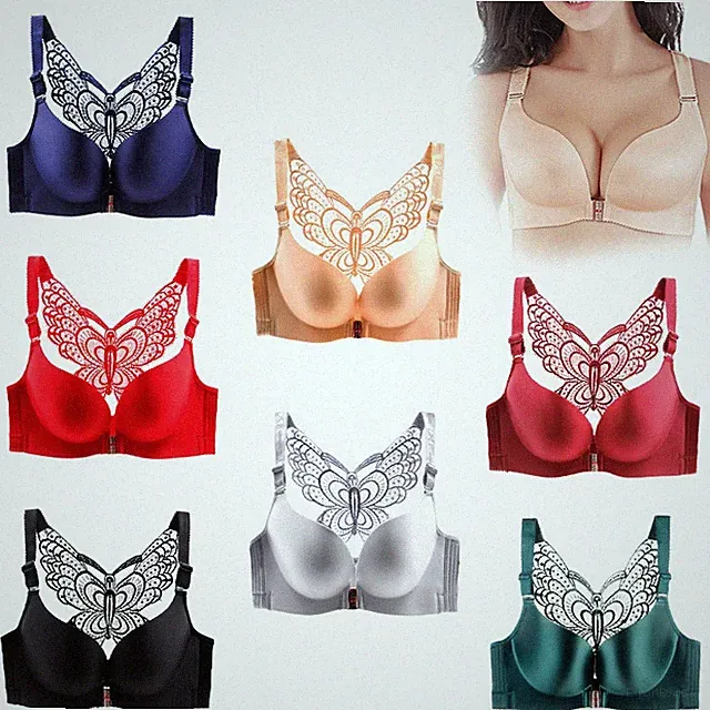 Neu Schmetterling Dessous Top: Damen Nahtlos Frontverschluss Push Up BH