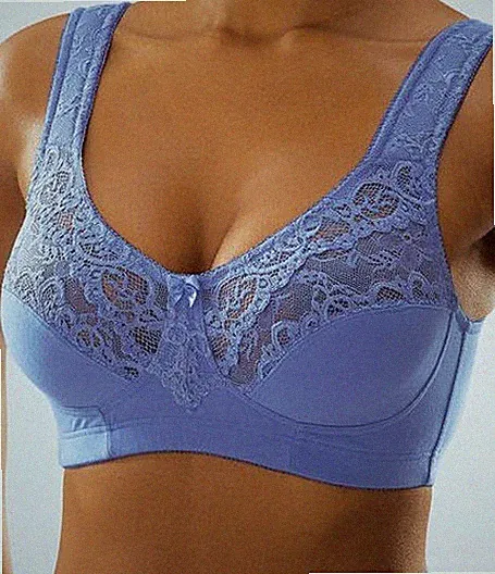 NEU SPORTIV! ENTLASTUNGS-BH mit SPITZE OHNE BÜGEL 75 B PETITE FLEUR blau *870971