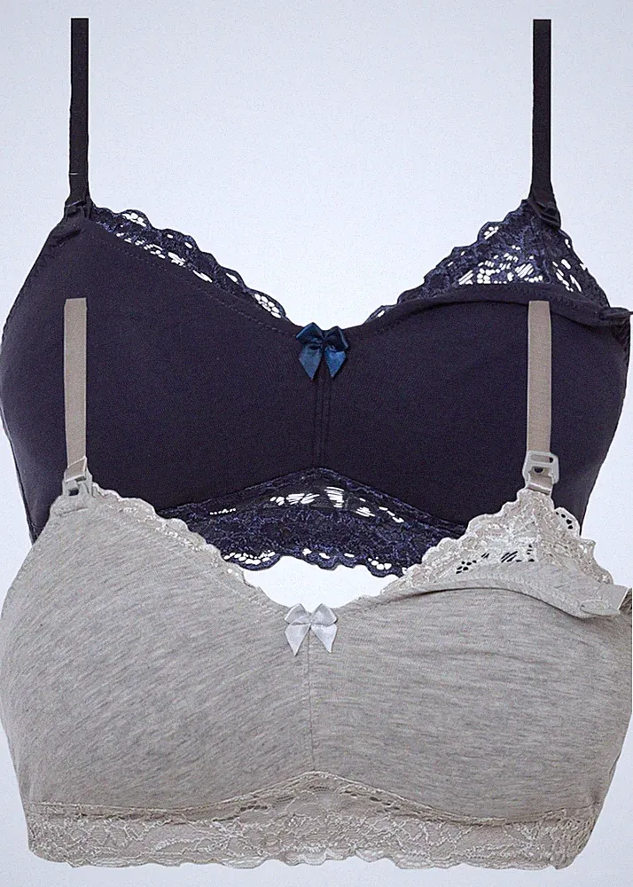 Neu Still-BH mit ohne Bügel Gr. 75 Cup D Dunkelblau Hellgrau Damen-Unterwasche