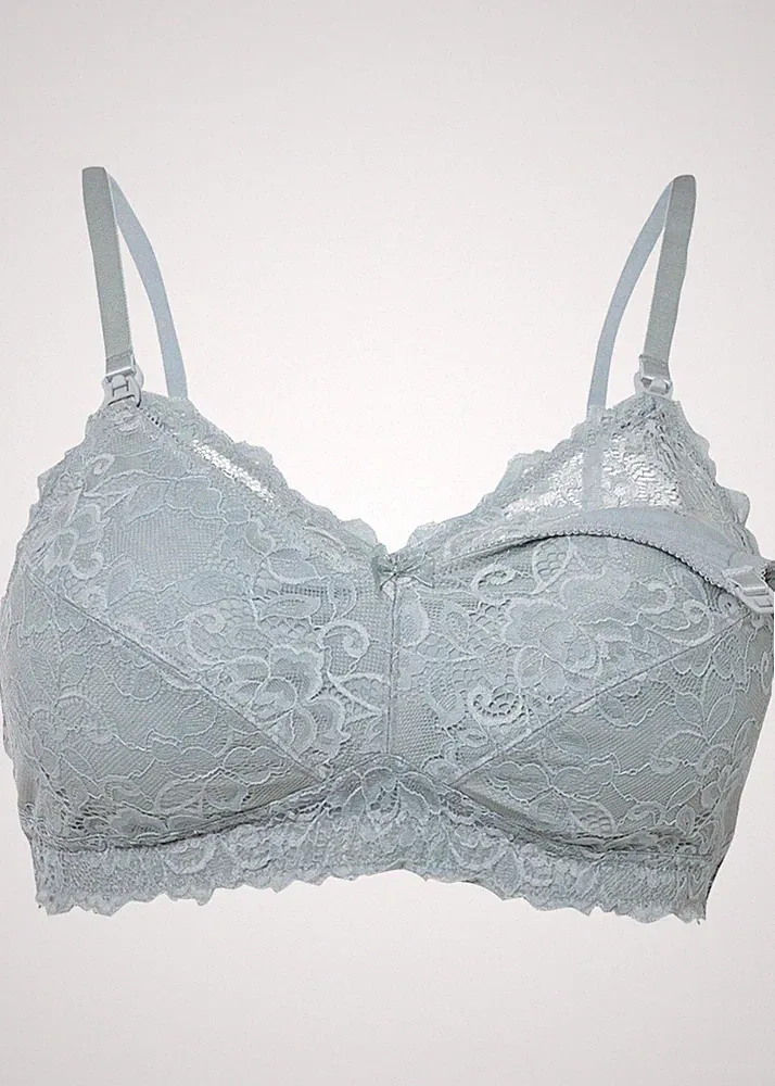 Neu Still-BH ohne Bügel Spitze Gr. 90 Cup D Silbergrau Unterwäsche Bra Oberteil