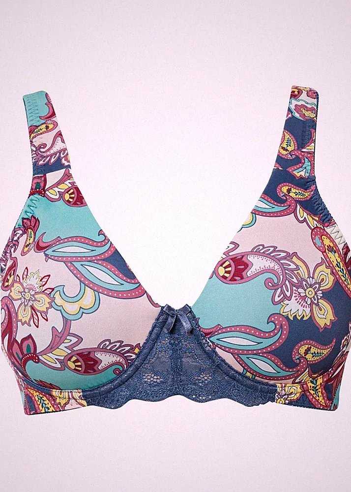 Neu T-Shirt BH mit Bügel Gr. 80 Cup C Silberrosa Paisley Damen-Bra Dessous