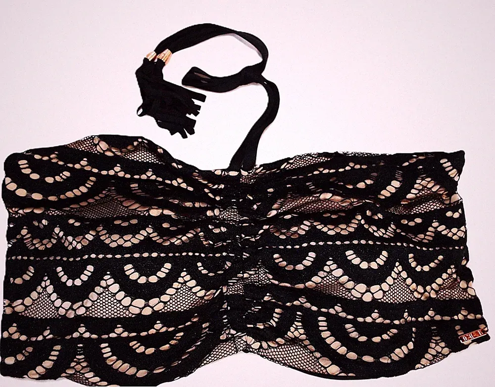 NEU TOP FIGLEAVES🌺 SCHWARZ & BEIGE SPITZE GEPOLSTERT BH TOP🌺GR. 18