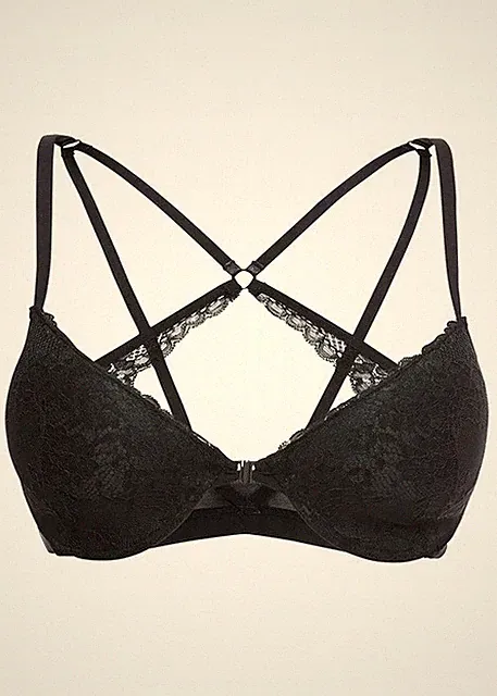 Neu Vorderverschluss Schalen BH mit Racerback Gr. (70) D Schwarz Bra Dessous