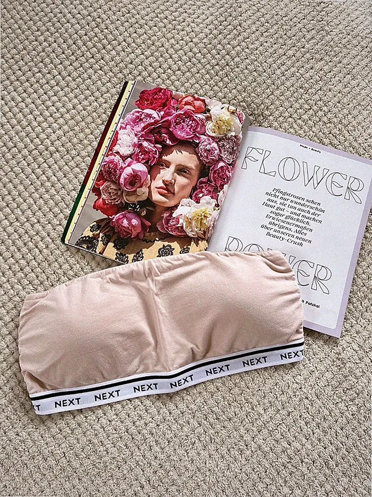 NEXT Bandeau BH Bustier Top Gr. M L Nude Logo Silikonband Ohne Träger