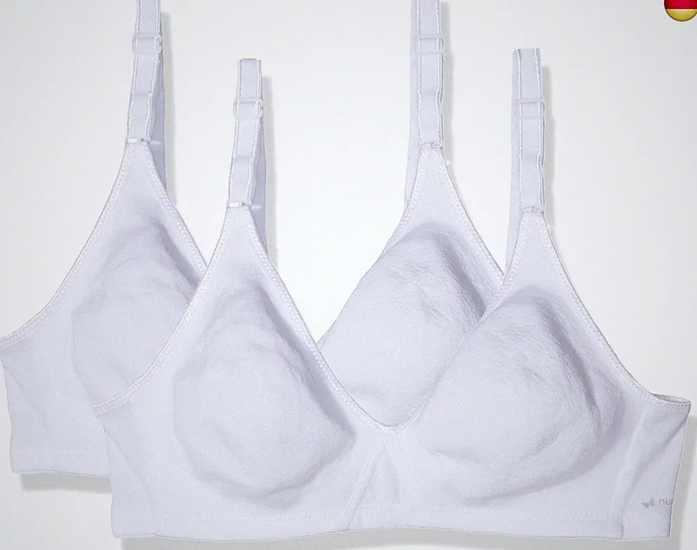 Nur Die 2er Pack Baumwoll BH bügelloser doppellagiger Softcup-BH Bra weich