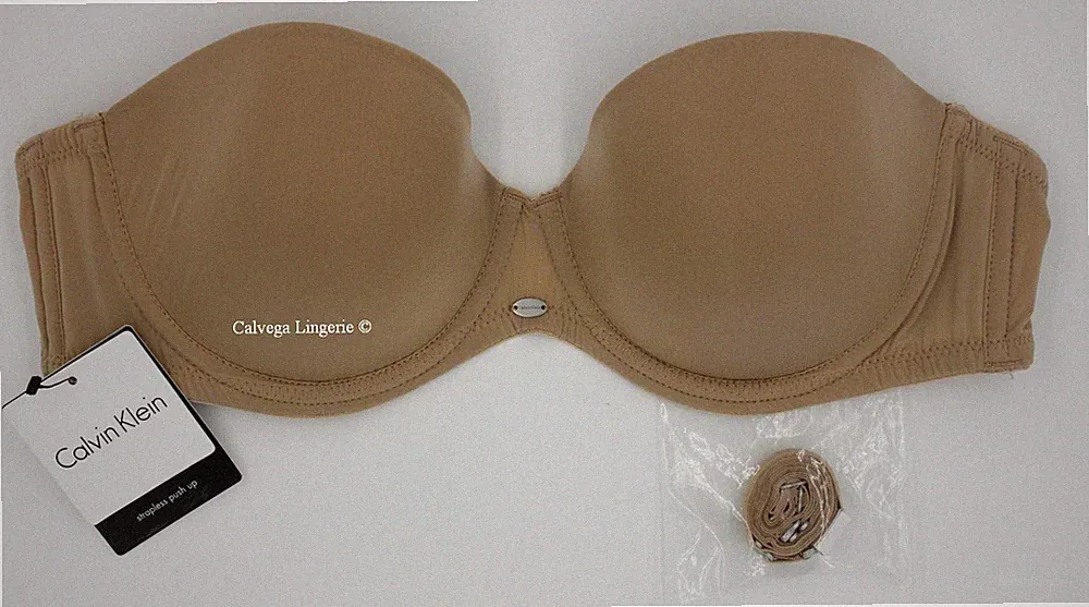 Nwt Calvin Klein F3493 cm Nackt Glamour " Trägerlos T-Shirt Push-Up Bh, Beige