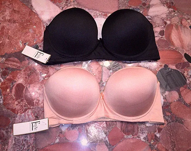 Nwt Felina Nordstrom Bandeau Trägerlos Push-Up W / Klar Riemen Nude Schwarz Uw