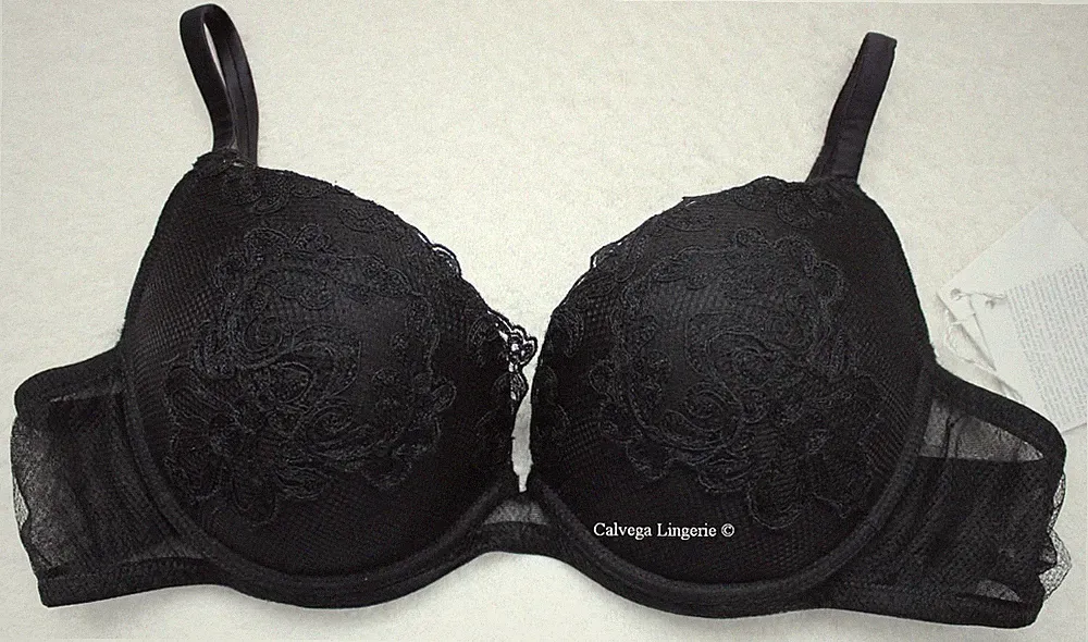 Nwt La Perla 905932 " Paisley " Plunge,Push-Up,Demi Spitzen Bh,Black,Italien