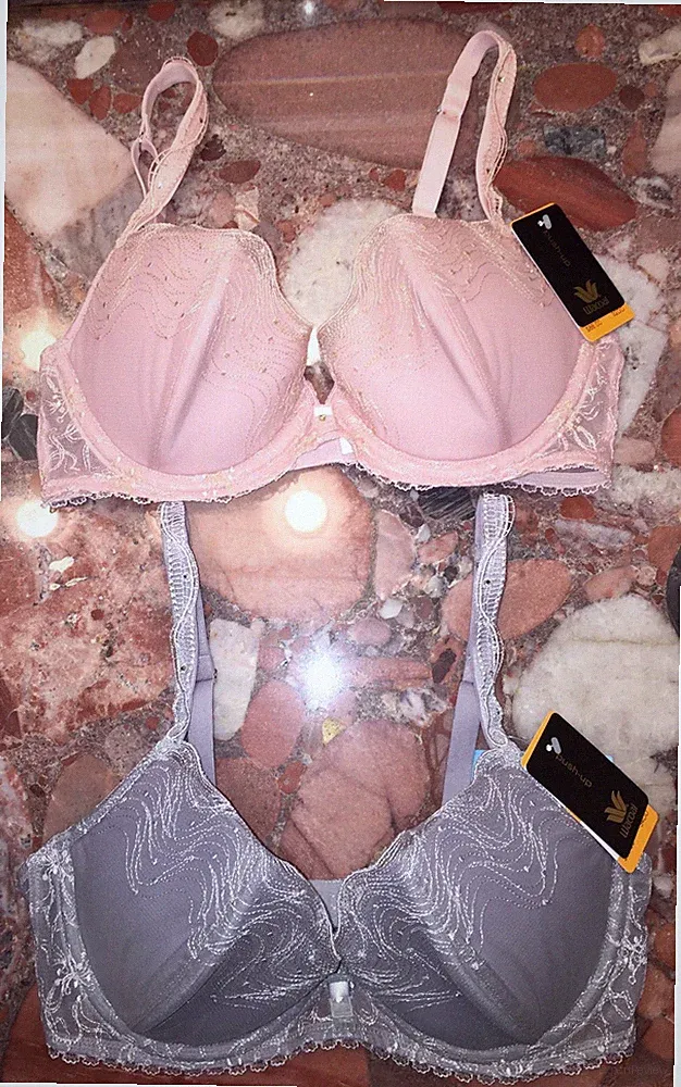 Nwt Wacoal Europa Sexy Kristall Hegen Grau Rosa Demi Gepolstert Push-Up Uw Bh